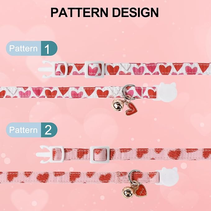 Lionet Paws 2pcs Pack Valentine's Day Cotton Cat Collar, Breakaway Buckle - Image 4