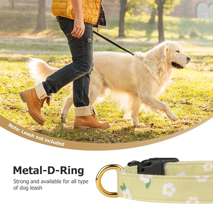 Cotton Handmade Dog Collar Cute and Distinctive Patterns Green Flower - Image 6