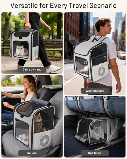 Cat Backpack Carrier with Built-in Cooling Fan & Heating Pad, Expandable Pet - Image 7