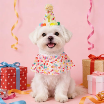 SCENEREAL Cat Birthday Hat & Scarf Costume Set, Pet Birthday Party Supplies - Image 6