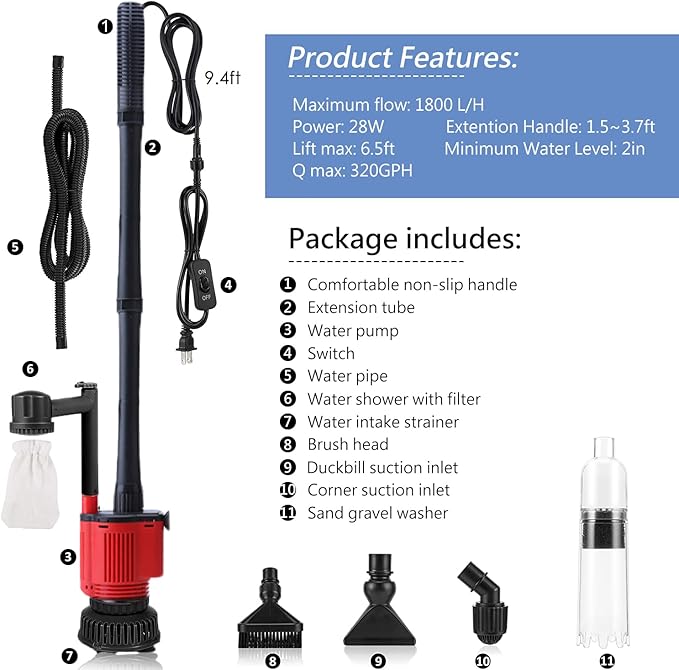 Aquarium Gravel Cleaner Siphon Kit, 6 in 1 Automatic Fish Tank Cleaning Tools - Image 6