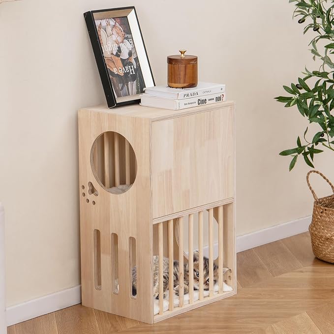Tangkula 2-Tier Luxury Wood Cat House, Wooden Kitten Cage Condo - Image 2