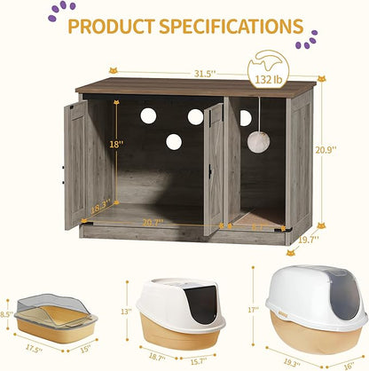Cat Litter Box Enclosure, Hidden Litter Box Cabinet Furniture - Image 7