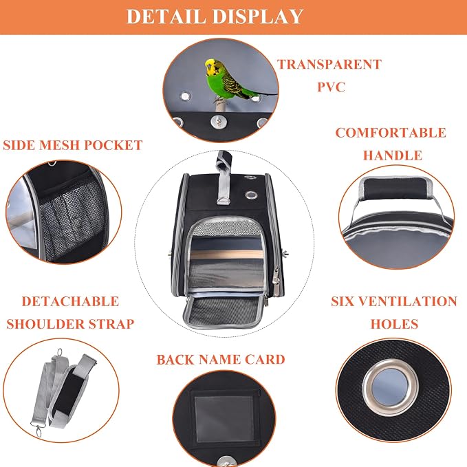 Bird Carrier with Stand & Tray, Small Bird Travel Cage - Image 2