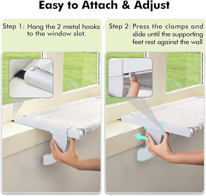 Window Sill Mount Cat Perch for Indoor Cats, One-Step Sliding Clamping Slot - Image 3