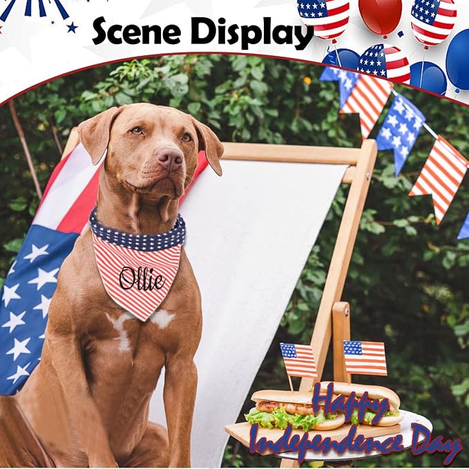 Personalized 4th of July Dog Bandana Embroidered Name Custom Neckwear Dog Scarf - Image 6