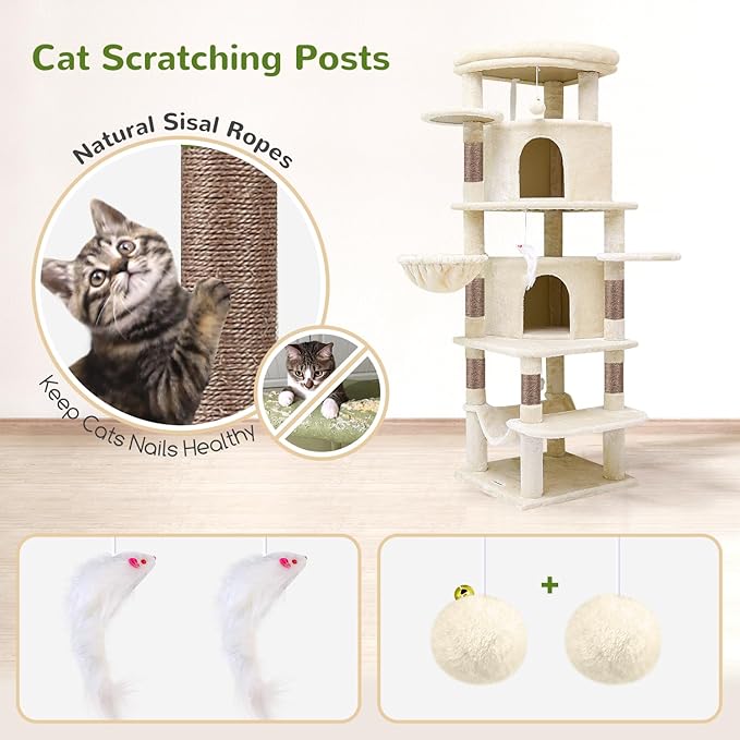 Globlazer Corner Cat Tree for Large Cats, 66inch Tall Curved Series Large Cat - Image 6