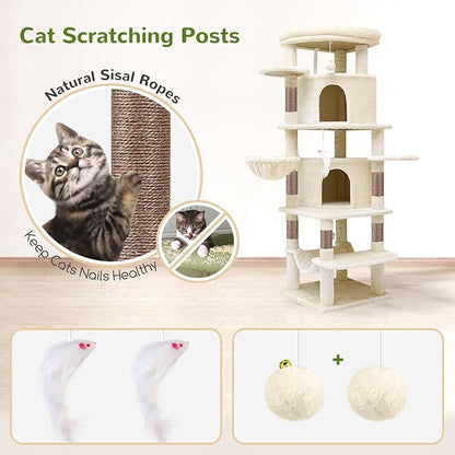 Globlazer Corner Cat Tree for Large Cats, 66inch Tall Curved Series Large Cat - Image 6
