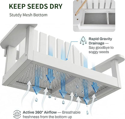 Solution4Patio White Swing Bird Feeder, Squirrel-Proof Metal Mesh Tray - Image 3