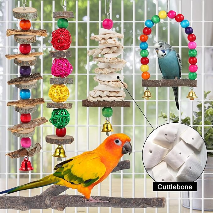 Bird Perch Bird Toys Parakeet Toys, Bird Cage Accessories Wooden Chew Toys - Image 4