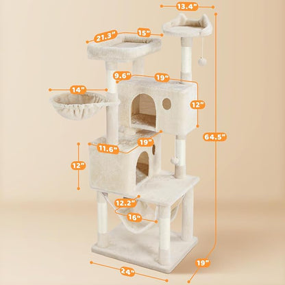 Yaheetech 64.5in Cat Tree Cat Tower Scratching Post, Plush Cover Cat Condo Bed - Image 8