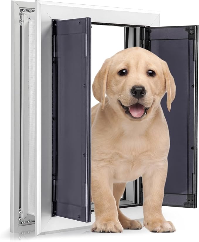 Sliver Pet Door with Panels, Aluminum Dog Door with Automatic Closing Magnetic by GiveYourPetASafeHome%EF%BC%81