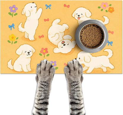 Bichon Frise Pet Food Mat Cute Spill-Proof Dog Water Bowl Mat Funning Mats by HOMETITUTE