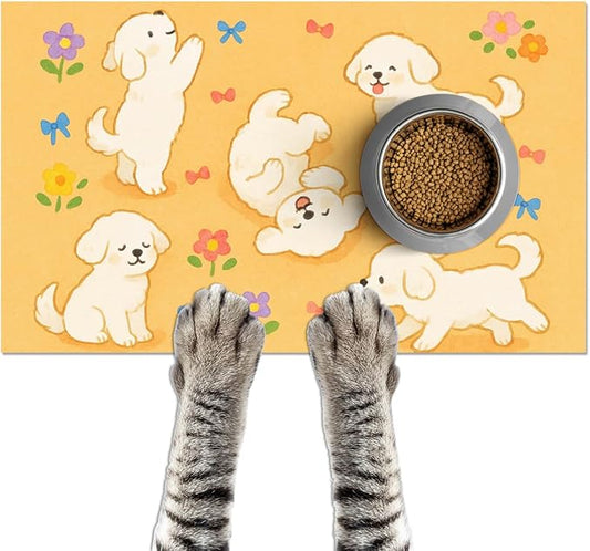 Bichon Frise Pet Food Mat Cute Spill-Proof Dog Water Bowl Mat Funning Mats by HOMETITUTE