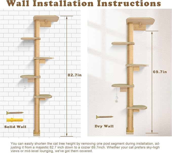 Wild Simulation Cat Tree for Kittens, 5-Level Floor to Ceiling Cat Wall Shelves - Image 6