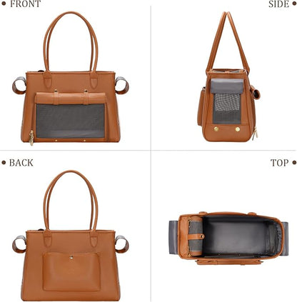Fashion Pet Carrier Purse for Small Cat and Dog, Luxury Pu Soft-Sided Tote Bag - Image 3