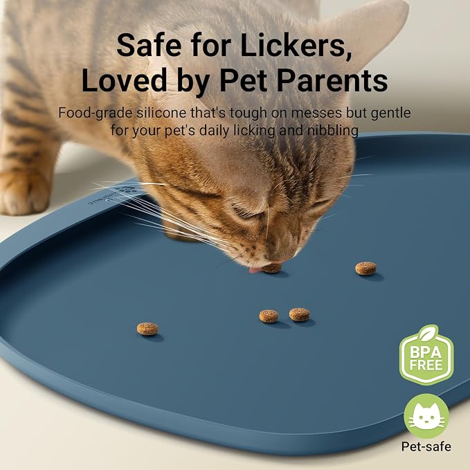 DownyPaws Cat Food Mats for Floors Waterproof, BPA Free Silicone Pet Feeding Mat - Image 2