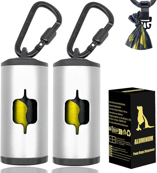 Metal Dog Poop Bag Holder 2-Pack w/Leash Clip|Durable Scratch-Resistant by SHAOUMAN