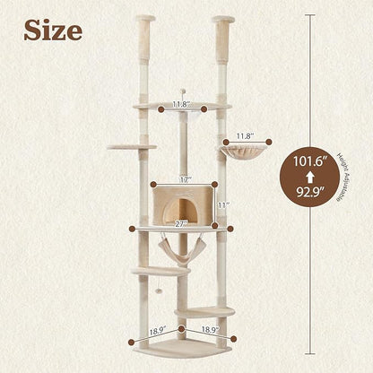 PETEPELA Floor to Ceiling Cat Tree, 92.9''-101.6''Height Adjustable Cat Tower - Image 2