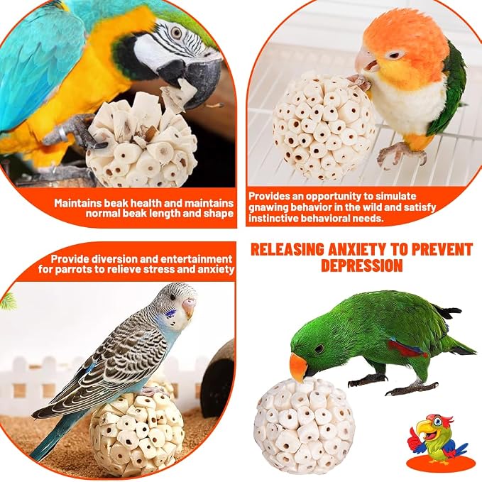 6 Pack Bird Toy Sola Balls, Natural Parrot Soft Chew Shredding & Foraging Toy - Image 5