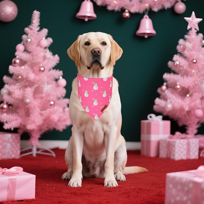 PTDECOR Christmas Dog Bandana, Santa Snowman Design Reversible Holiday Pet Scarf - Image 3