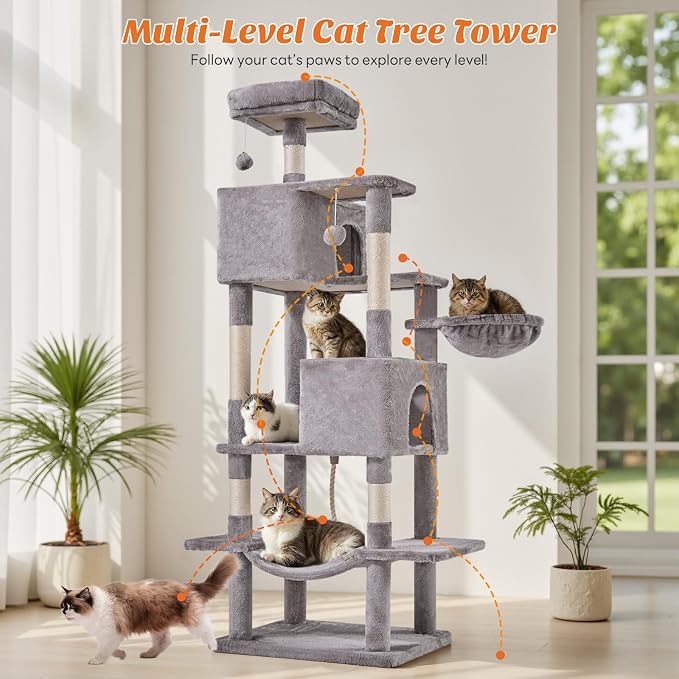 DUMOS Large 66 Inch Cat Tree Tower, Tall Multi Level Cat Climbing Tower - Image 5
