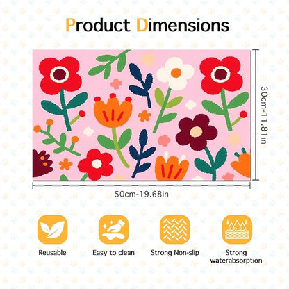 Pet Feedings Mats 20x12 inch Floral Print Pet Bowl Placemat Non Slip Mat - Image 6