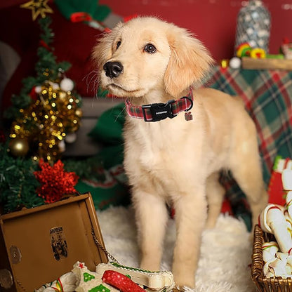 DOGWONG Christmas Plaid Dog Collar, Cute Adjustable Red Collar - Image 4
