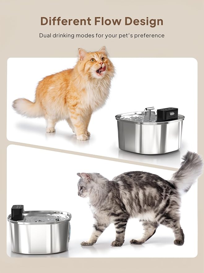 Voluas Cat Water Fountain Stainless Steel: 108oz/3.2L Wireless Cat Fountain - Image 6