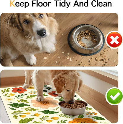 Trendy Flower Pattern Pet Feeding Mat Spill-Proof Feood Pad - Image 8