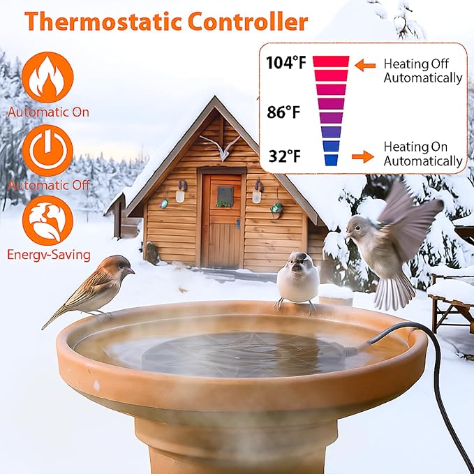 Bird Bath Heater for Outdoors in Winter, 70w Birdbath Deicer Thermostatic - Image 3