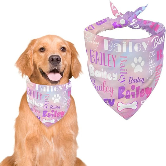 Personalized Dog Bandanas Custom Neckwear Name Button Anti-loosening Dog Scarf by Unknown