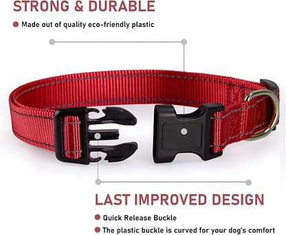 Reflective Dog Collar with Buckle Adjustable Safety Nylon Collars - Image 2