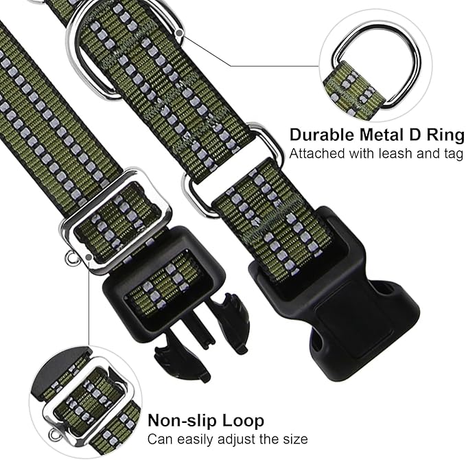 Martingale Dog Collar, Adjustable Nylon Reflective Collar - Image 2