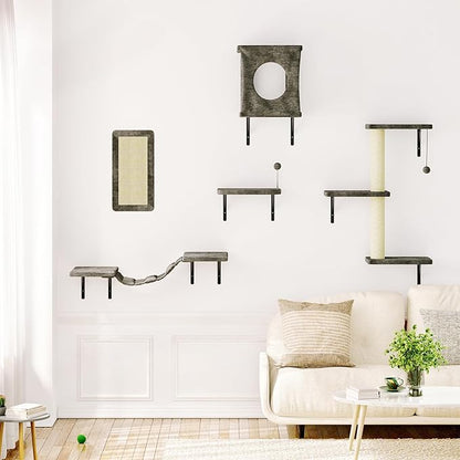 10-in-1 Cat Wall Shelves, Wooden Climbing Wall - Image 7