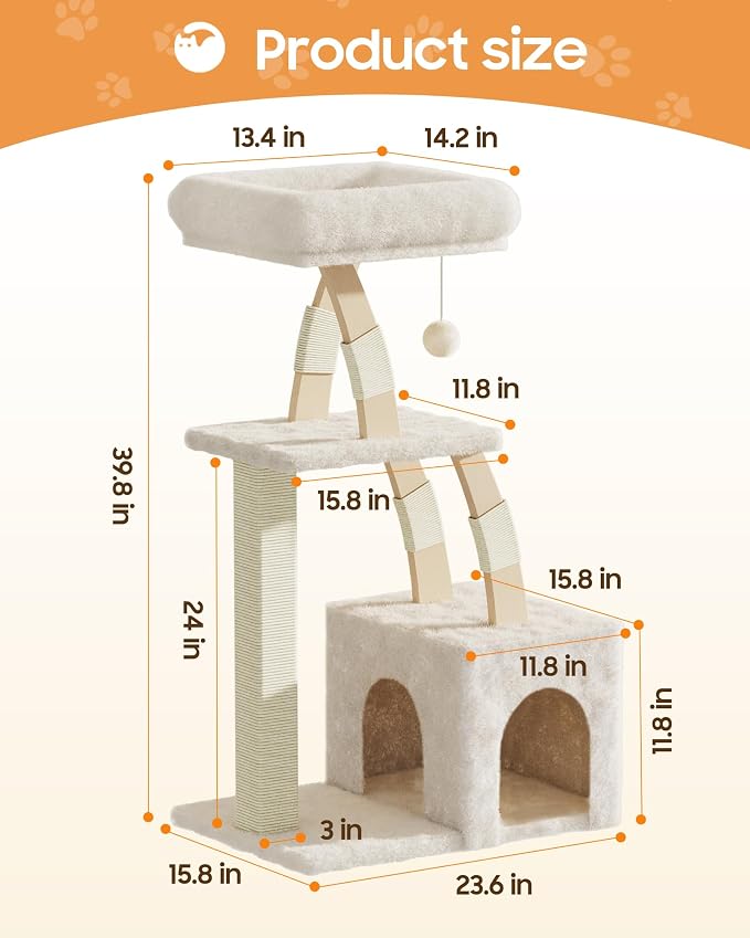 Cat Tree for Indoor Cats, 40 Inches Cat Tower - Image 7