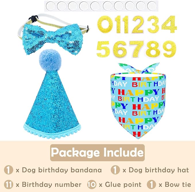 PET SHOW 3Pcs Blue Small Dog Birthday Bandana Set - Image 4