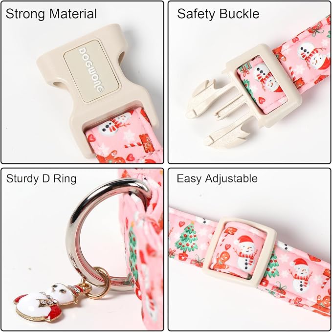 DOGWONG Christmas Dog Collar- Cute Pink Snowman Dog Collars, Adjustable - Image 3
