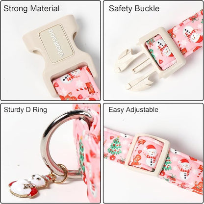 DOGWONG Christmas Dog Collar- Cute Pink Snowman Dog Collars, Adjustable - Image 3