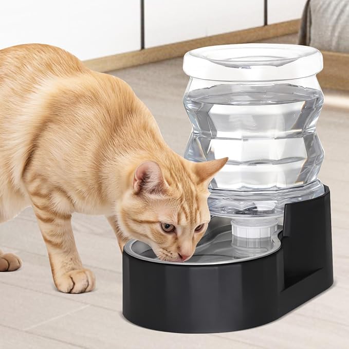 RIZZARI Automatic Gravity Pet Waterer Dispenser : 4L Black Stainless Steel Bowl - Image 2
