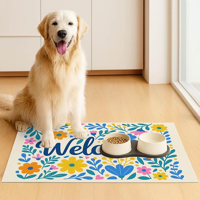 Daisy Flower Pet Food Mat 20" x 12" Welcome Sign Pet Feeding Mat Non Slip Mats - Image 3