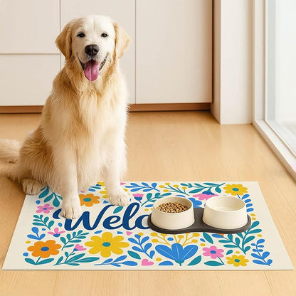 Daisy Flower Pet Food Mat 20" x 12" Welcome Sign Pet Feeding Mat Non Slip Mats - Image 3