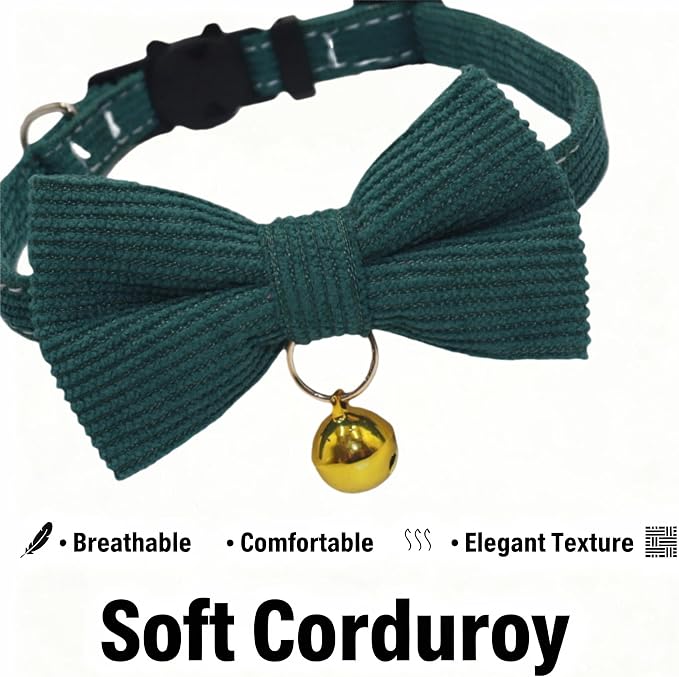 THAIN Cat Collar with Bow Tie and Bell, Breakaway Adjustable Cute Soft Corduroy - Image 2