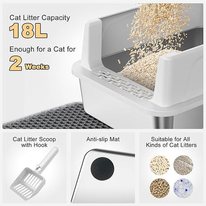 FURTIME Stainless Steel Cat Litter Box - Image 7