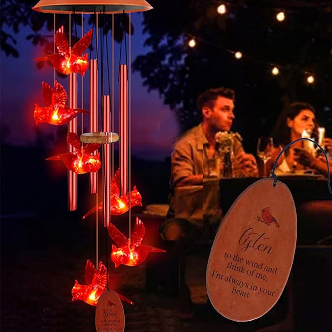Solar Cardinal Wind Chimes Outdoor Solar Lights Cardinal Red Bird Windchimes by fasohere