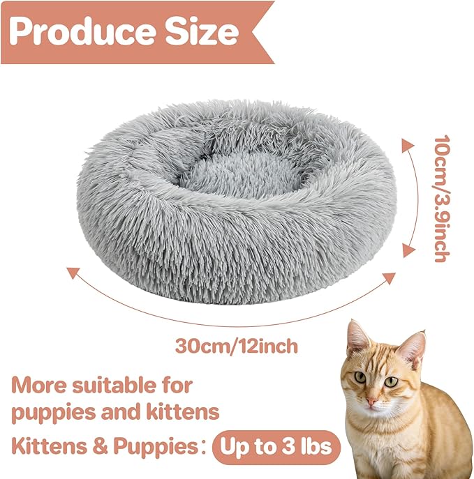 Cat Bed - Calming Cat Bed for Small Kittens Donut Washable Round for Indoor - Image 2