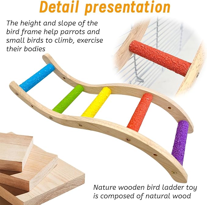 Hamiledyi Nature Wooden Bird Ladder Pet Parrots Climb Bridge Exercise Stands - Image 5