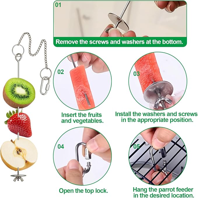 2 Pcs Chain Clauses Bird Cage Food Holder Stainless Steel Parrot Fruit & - Image 3
