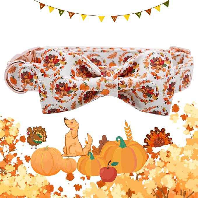 Dog Collar - Thanksgiving Turkey Bowtie Gift Soft Bow Collar - Image 3