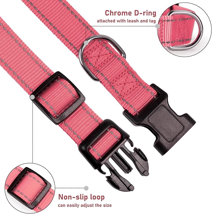 Reflective Dog Collar with Buckle Adjustable Safety Nylon Collars - Image 3